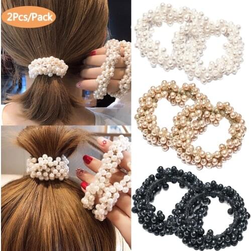 Pearl Hair Bands Women Girls Scrunchie Ponytail Holder Pearl Beads Women Hair Bands Elastic Rubber Rope Ties Hair Accessories