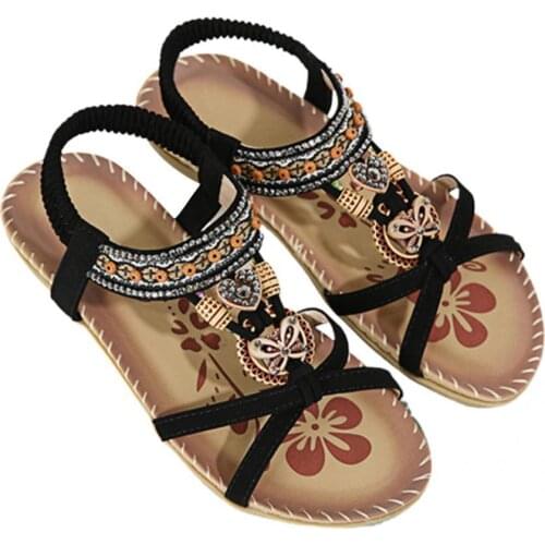 Anti Slip Fashion Flower Print Flat Heel Summer Sandals Flat Heel Flat Sandals Elastic Band for Summer