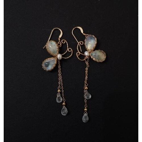 1Pair Natural Moonstone Butterfly Earring For Woman Lady 14k Gold Luxury Charms Healing Crystal Stone Earring Fashion Jewelry