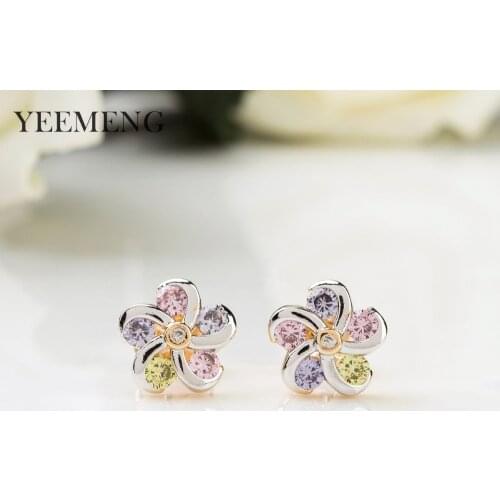 YEEMENG New Earrings Women Fashion Trendy Jewelry Multicolor Natural Zircon Petal Stud Earrings for Girl Daily appointment