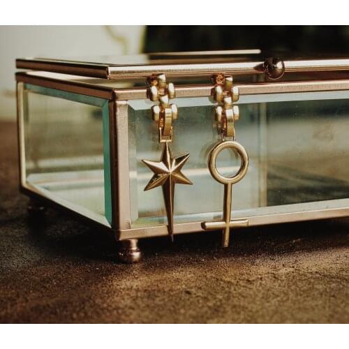 GULCE DERELI, COMET AND VENUS SYMBOL CHARM EARRINGS, VINTAGE CHAIN EARRINGS, CHARM EARRINGS, GIFT BOX, GOLD/SILVER PLATED