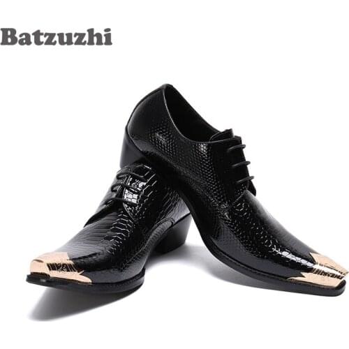 Batzuzhi Men Shoes 4.5cm High Heel Black Genuine Leather Dress Shoes Iron Toe Business Leather Shoes Zapatos Hombre, Big US12