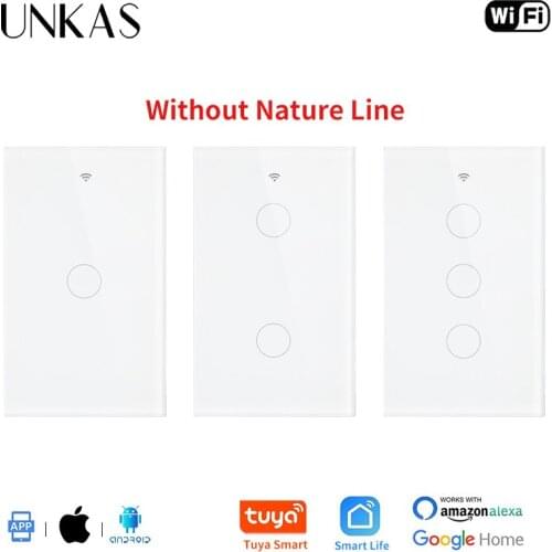 1/2/3 Gang US Standard Tuya Smart Life APP Wifi Smart Wall Touch Light Switch Crystal Glass Single Fire Line Touch Switch