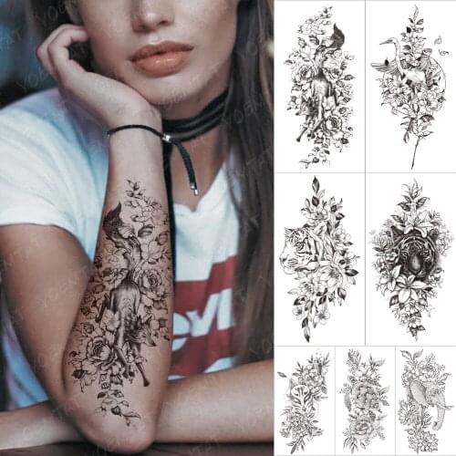 Waterproof Temporary Tattoo Sticker Fox lotus bird tiger Flash Tattoos Flowers animals Body Art Arm Fake Tatoo Women Men