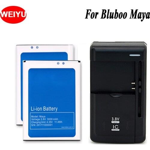 WEIYU 2PCS +Universal Charger For Bluboo Maya Phone Battery For Bluboo Maya 3000mAh Hight Capacity 3.8V Replacement Batteries