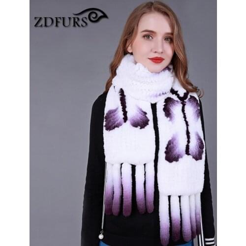 ZDFURS * brand new high quality rabbit knitted scarf butterfly fur scarf soft long white rabbit scarf shawl
