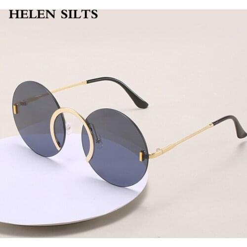 Rimless Round Sunglasses Women Fashion Black Red Yellow Women Men Shades Metal Decoration Sun Glasses For Female Vintage UV400