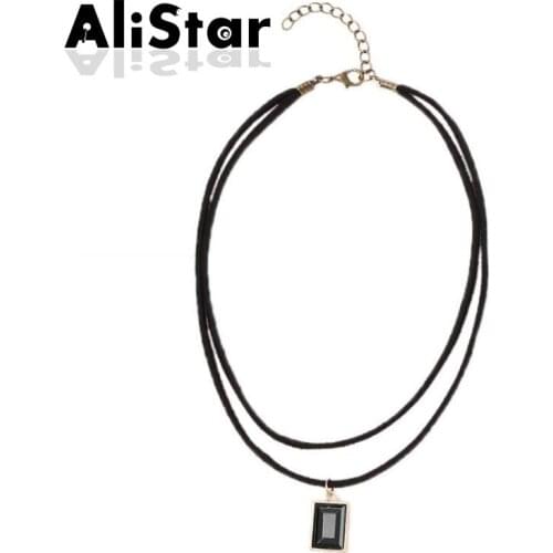 Womens Chokers Necklaces Double Layer Ropes Design Short Necklaces Steampunk Popular Square Pendant Jewelry #NL019