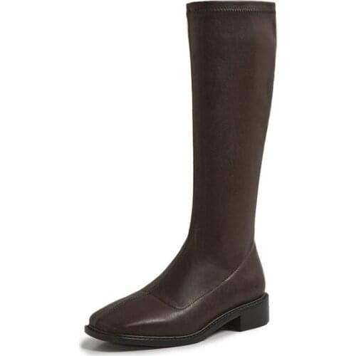 Female Winter Warm Long Riding Boots Quality Genuine Leather Low Heels Night Club Shoes Woman New Women Knee High Boots