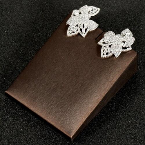 Hibride Sparking Cubic Zirconia Silver Color Women Big Flower Stud Earrings for Brides Wedding Jewelry Accessories bihoux E-976