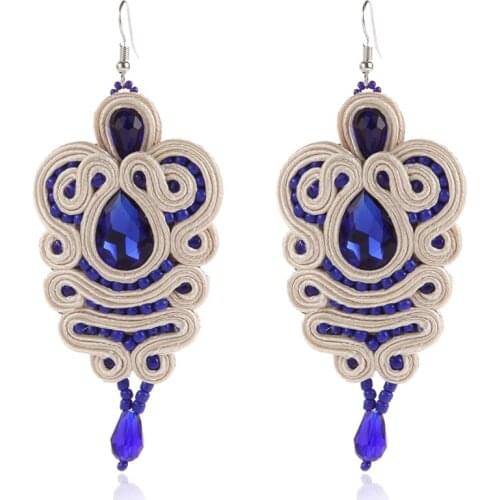 KpacoTa Handmade Soutache Hanging earrings for women boho crystal Large drop earring Jewelry 2020 new Unusual gift blue Beige