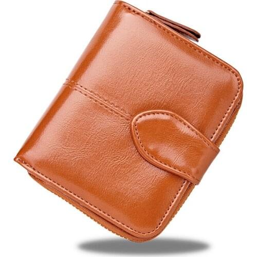 Women Short Wallet New Ladies Coin Purse Korean Mini Retro Two Fold Small Wallet Oil Wax Leather Buckle Coin Purse