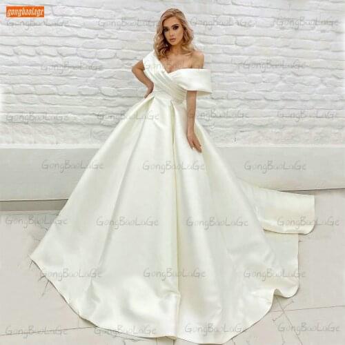 Sexy Satin Wedding Dresses White 2021 Vestido De Noiva Off Shoulder Princess Women Bride Gowns Custom Made Vestido De Casamento