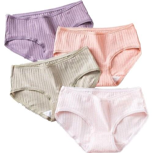 Women Fashion Mid Waist Elastic Solid Color Simple Breathable Modal Underwear