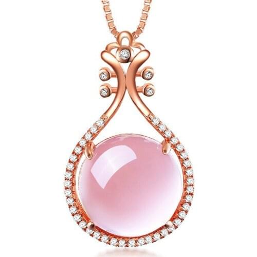 MENGYI Beautiful Romantic Rose Gold Pendant Necklace Inlaid With Pink Opal Necklace Womens Party Jewelry Gift