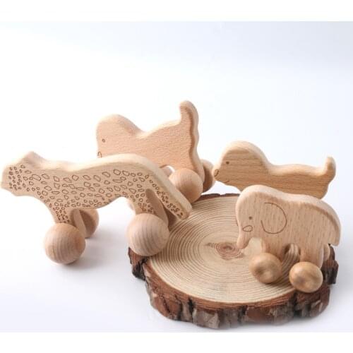 1pc Wooden Car Toys Beech Animal Dogs Car Elephants Montessori Toys Girl Boy Blocks BPA Free Play Gym Educational Baby Products