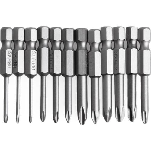 12Pcs/Set 50mm 1/4 Inch Hex Shank Magnetic Phillips Cross Screwdriver Bits