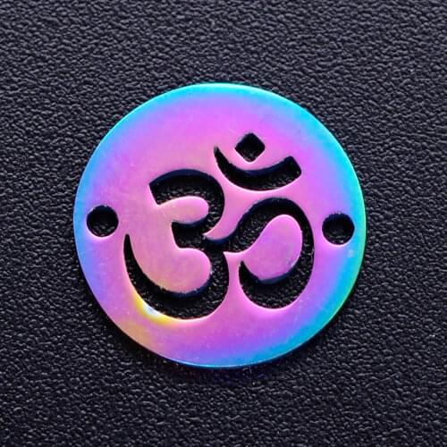 5pcs/lot 100% Stainless Steel Yoga Om diy Connector Charms With Rainbow Plated Wholesale Dropshipping Never Tarnish Connectors