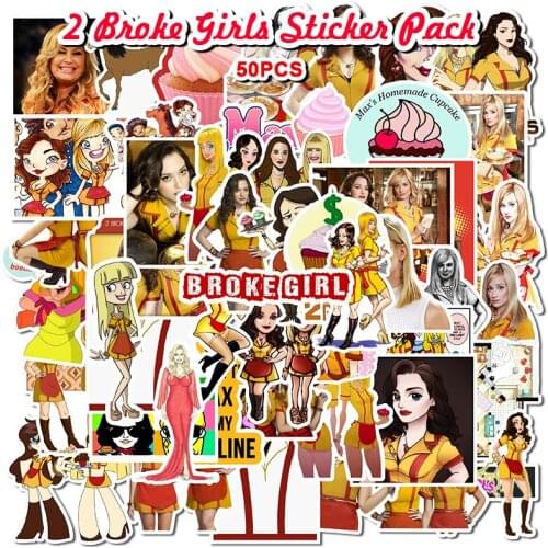 50Pcs TV Show 2 Broke Girls Stickers Cute Cartoon for Suitcase Mobile Phone Laptop Guitar Bike Car Sticker