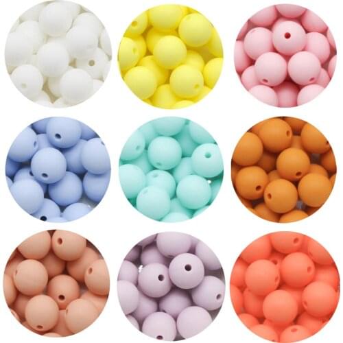 Cute-idea 12mm 50pcs silicone beads loose round teether necklace bracelet chain chewable colorful teething DIY baby Accessories