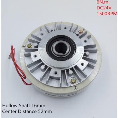 6NM Hollow Shaft 16mm Center Distance 52mm Magnetic Powder Brake DC24V 1500RPM for Printing Press