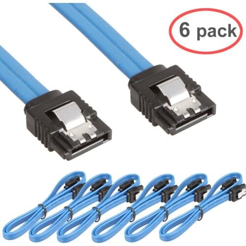6pcs 18-inch/ 46cm 6pcs SATA III 6.0 Gbps Cable Blue with Locking Latch for HDD/SSD/DVD