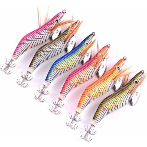 6Pcs Boxed Shrimp Squid Jig Fishing Lure Prawn Fishing Tackle Hooks Bait Wood Shrimp Lure Bait 2.0# 2.5# 3.0# 3.5# 4.0