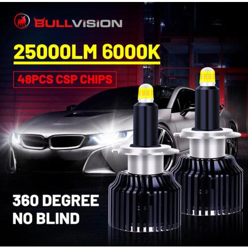 BULLVISION H7 H1 H11 LED Headlights 25000LM 9012 HIR2 H8 H9 9005 9006 HB3 HB4 5000K White 360 Degree CSP Chips Canbus Error Free