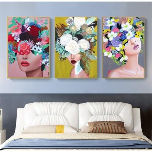 Abstract Canvas Painting Flowers Woman Wall Art Print Poster Picture Decorative Painting Living Room Home Decoration Frameless