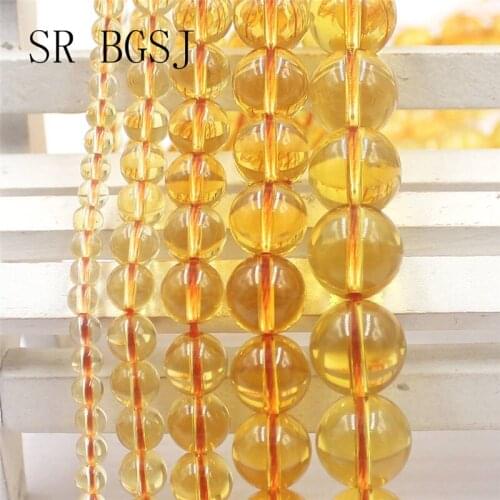 B10037 Free Shipping 4mm-12mm Yellow Citrines Gems Loose Natural Round Stone Quartzs Beads DIY Beads String 15"