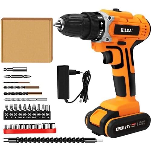 21V Household waterproof Electric Drill With Rechargeable Lithium Battery Electric Screwdriver Cordless Screwdriver Power Tools
