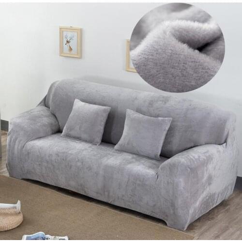 Plush Fabric Sofa Cover Velvet Cloth Thick Slipcovers Keep Warm Sofa Covers Funiture Protector Polyester Dust-proof Solid Gray