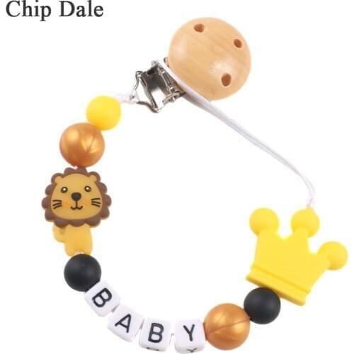 Chip Dale Personalized Name Nipple Holder Baby Pacifier Clip Chain Lion Silicone Beads Dummy Clip Strap Infant Chew Teething Toy