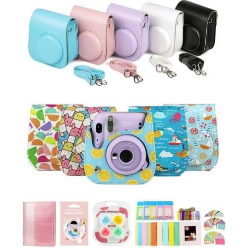 For Fujifilm Instax Mini 11 Instant Film Camera Accessor PU Leather Case Bag Cover with Shoulder Strap