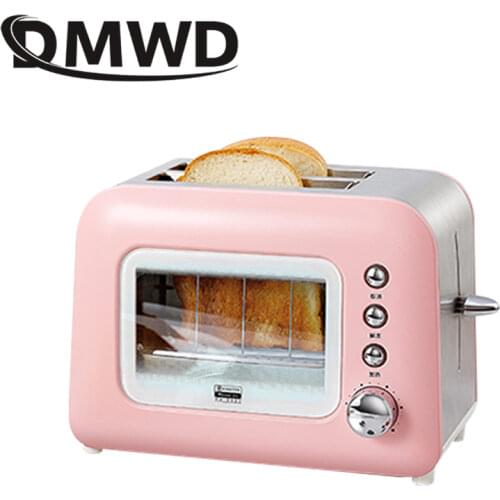 DMWD Stainless Steel Electric Toaster 2 Slices Slot Automatic Breakfast Bread Maker Sandwich Baking Heater Mini Toast Oven Grill