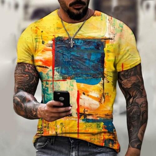 Stitching Art Retro Trend Fashion Casual Colorful 3D Printing Street Harajuku T-shirt Mens T-shirt Oversized 6XL o Collar