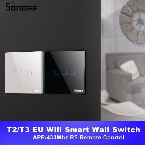 Itead SONOFF TX T2/T3 EU Smart Wifi Wall Touch Light Switch Smart Home 1/2/3 Gang 433 RF/Voice/APP/Touch Control Work With Alexa