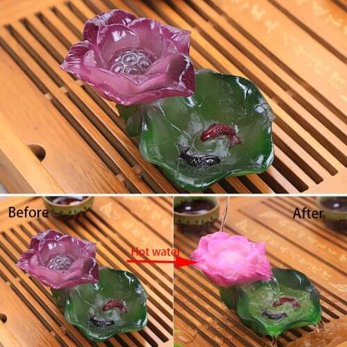 Chinese handicrafts Lotus Statue Tea Pet,Resin Color-Changing Lucky flower Figurine,Feng Shui Home Ornaments,Tea accessories