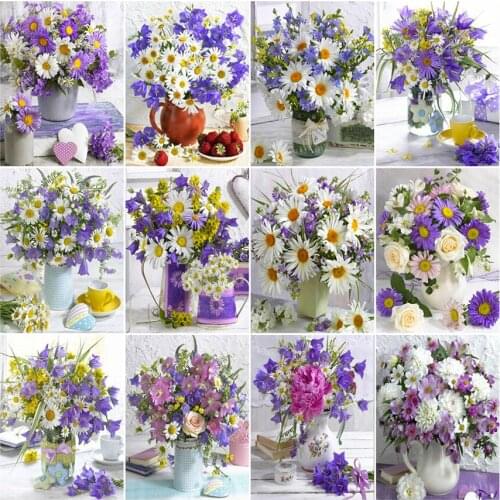 KAMY YI DIY 5D Painting By Number Daisy Flower Kits Handpainted Picture By Number Flower In Vase Home Decor Drawing