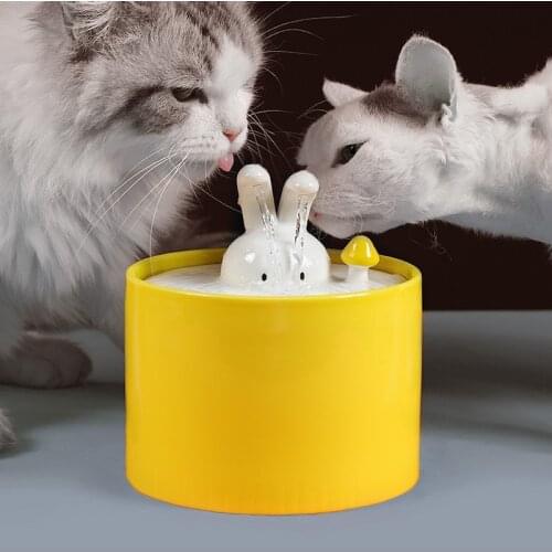 1L Ceramic Cat Drinking Water Fountain, Electric Upgraded USB Charging, Smooth Porcelain Pet Water Dispenser for Cats/Dogs