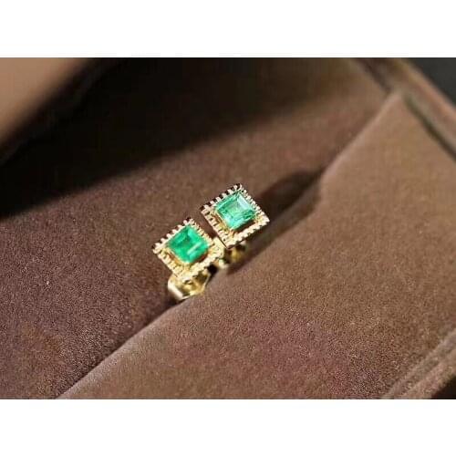 Natural green emerald gem Classic small Square stud earrings Natural gemstone earrings S925 silver women girl party gift jewelry