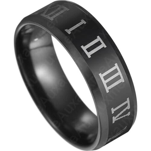8mm Gothic Roman Number Letter Ring Titanium Stainless Steel Biker Wedding Bands Rings Male Puck Jewelry Gift
