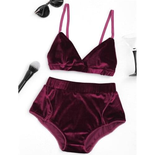 Hot Fashion Sexy Velvet Lingerie Bra and Briefs Set Push Up Bra Sets Lady High Waist Panties Women Underwear Soft Trim Sets