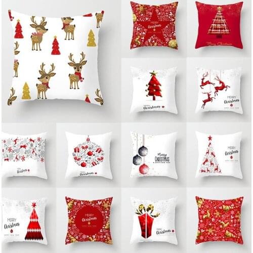 Red White Geometric Throw Pillows Covers Decorative Christmas Pillowslip 45*45cm Square Xmas Printed Home Supplies Cushion Cover