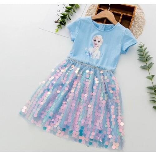 Summer Kids Dresses for Little Girls Frozen Elsa Princess Costume Vestidos Sequins Party Birthday Teenagers Children Outfits