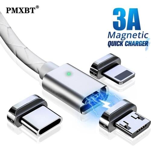 Magnetic Type C Micro USB Cable 3A Fast Charging Magnet Data Cord For iPhone Xiaomi Mobile Phone Quick Charger LED Charge Cable