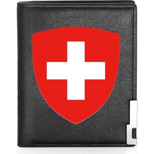 Fashion Swiss Confederation Emblem Printing Leather Wallet Credit Card Holder Short Cryptocurrency Purse