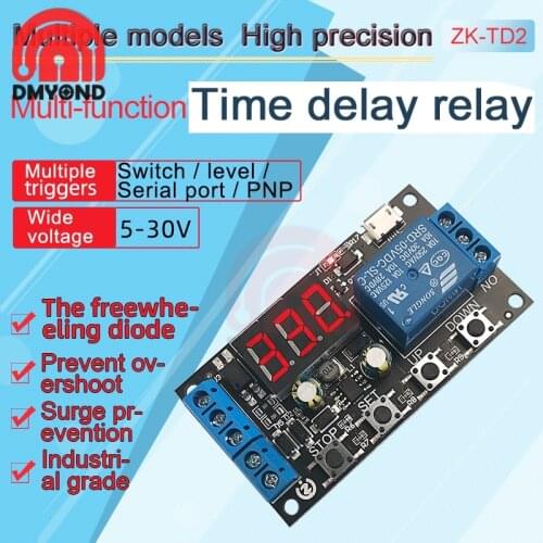 DC5-30V Delay Relay Module 5V 12V Fully Compatible Trigger Cycle Fixed with Anti-overshoot Supports Micro USB 5.0V Power Supply