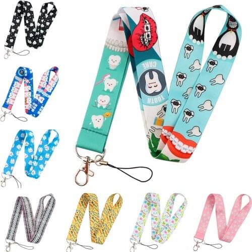 Cartoon Teeth Neck Straps Lanyard Key Chains ​Dentist Doctor Nurse Ribbon Hang Rope Love Tooth Day Keycord Jewelry Gifts for Kid