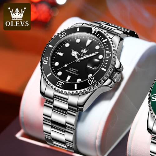 OLEVS Top Brand Mens Watch Business Machinery Luxury Watch Stainless Steel Clock Green Dial Waterproof Watch Relogio Masculion